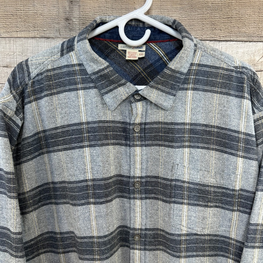 Carbon 2 Cobalt Men's Grey Flannel Plaid Button Up Shirt XXL 100% Cotton - Picture 2 of 6